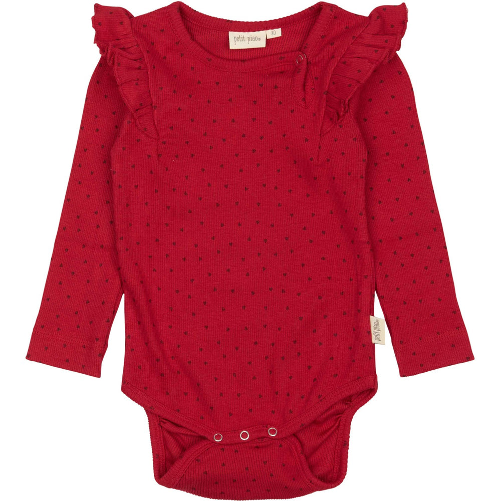 Køb Petit Piao Jet Red/Biking Red Body L/S Flæse Modal Heart