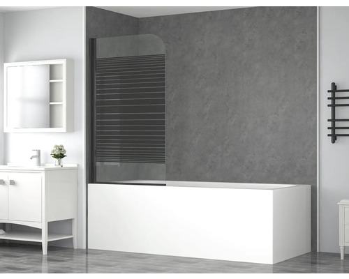 form&style badwand, 1-delig, ABETO, 750 x 1400 mm, glasdecor met horizontale strepen, profielkleur zwart