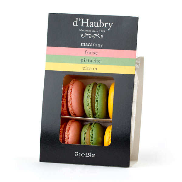 Coffret de 6 macarons assortis (fraise, pistache et citron)
