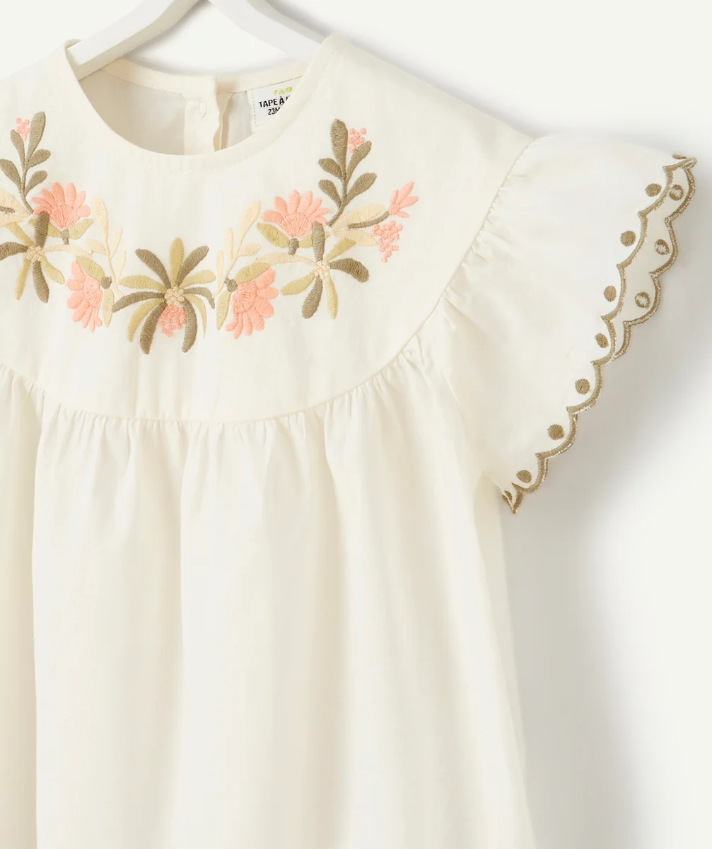 BLOUSE BÉBÉ FILLE EN COTON À MANCHES COURTES AVEC BRODERIES