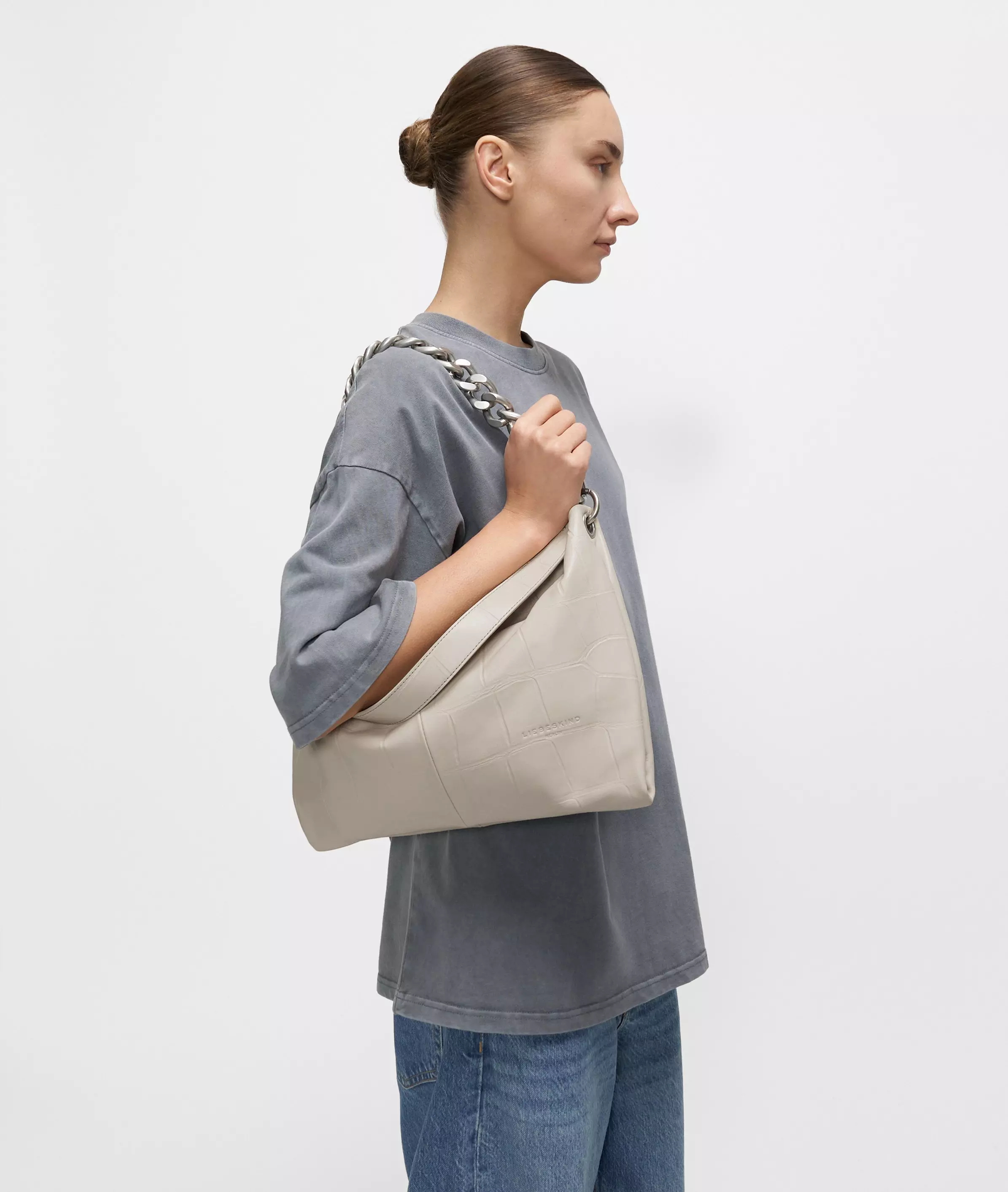 Crocodile Mira Hobo M Spacious hobo bag with crocodile embossing