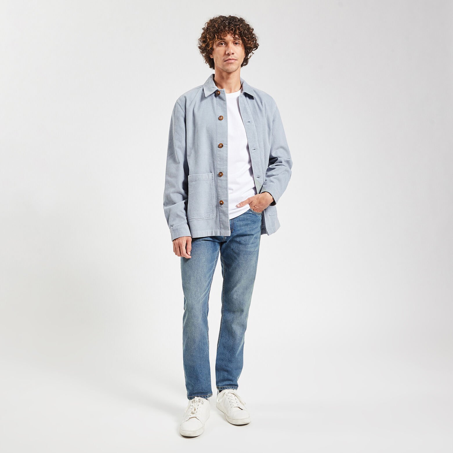 Jean straight en coton et polyester recyclés Bleu