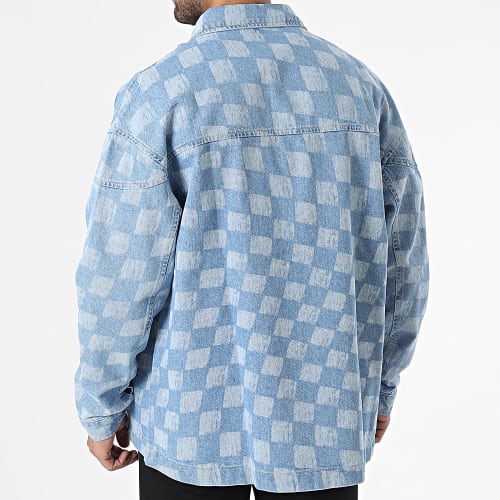 Veste Jean A Carreaux Bleu Denim