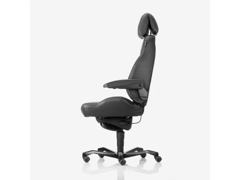 Kontorstol KAB Seating Executive, White-Line Sort skind inkl. armlæn og nakkestøtte i sort skind