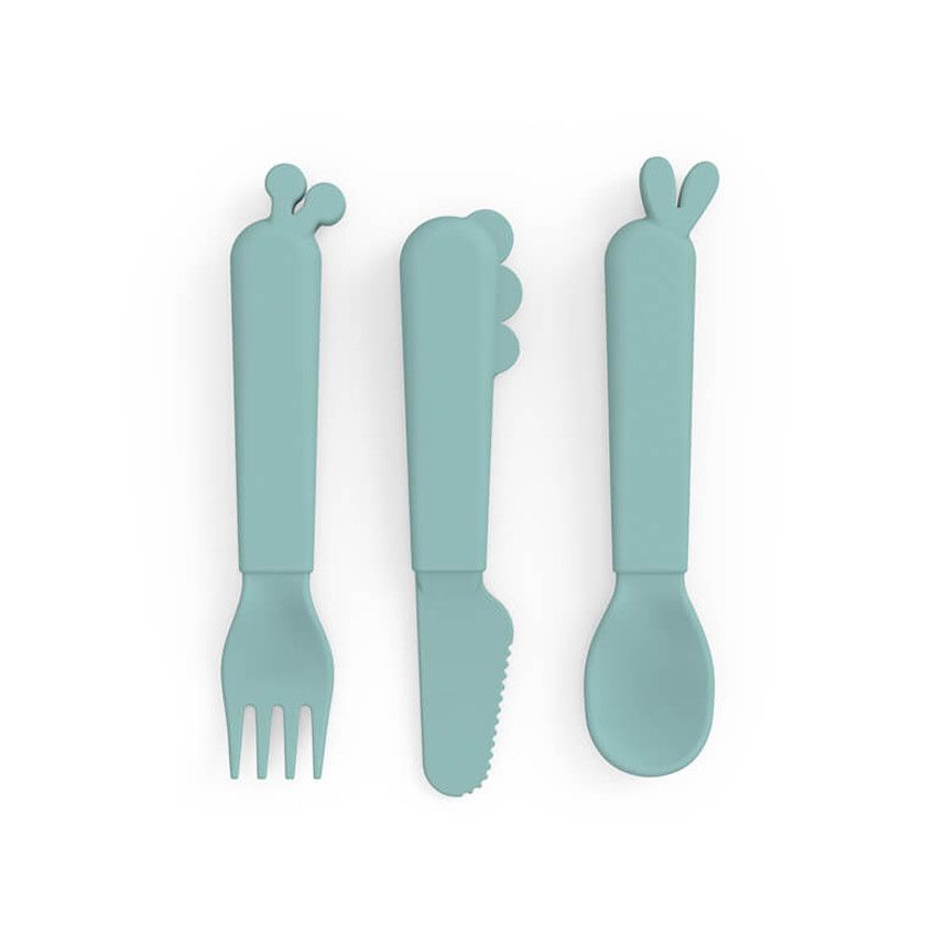 Lot de 3 couverts Kiddish Deer Friends bleu - Ecru