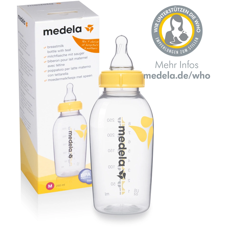 medela Muttermilchflasche 250 ml mit Sauger M Mittlerer Fluss