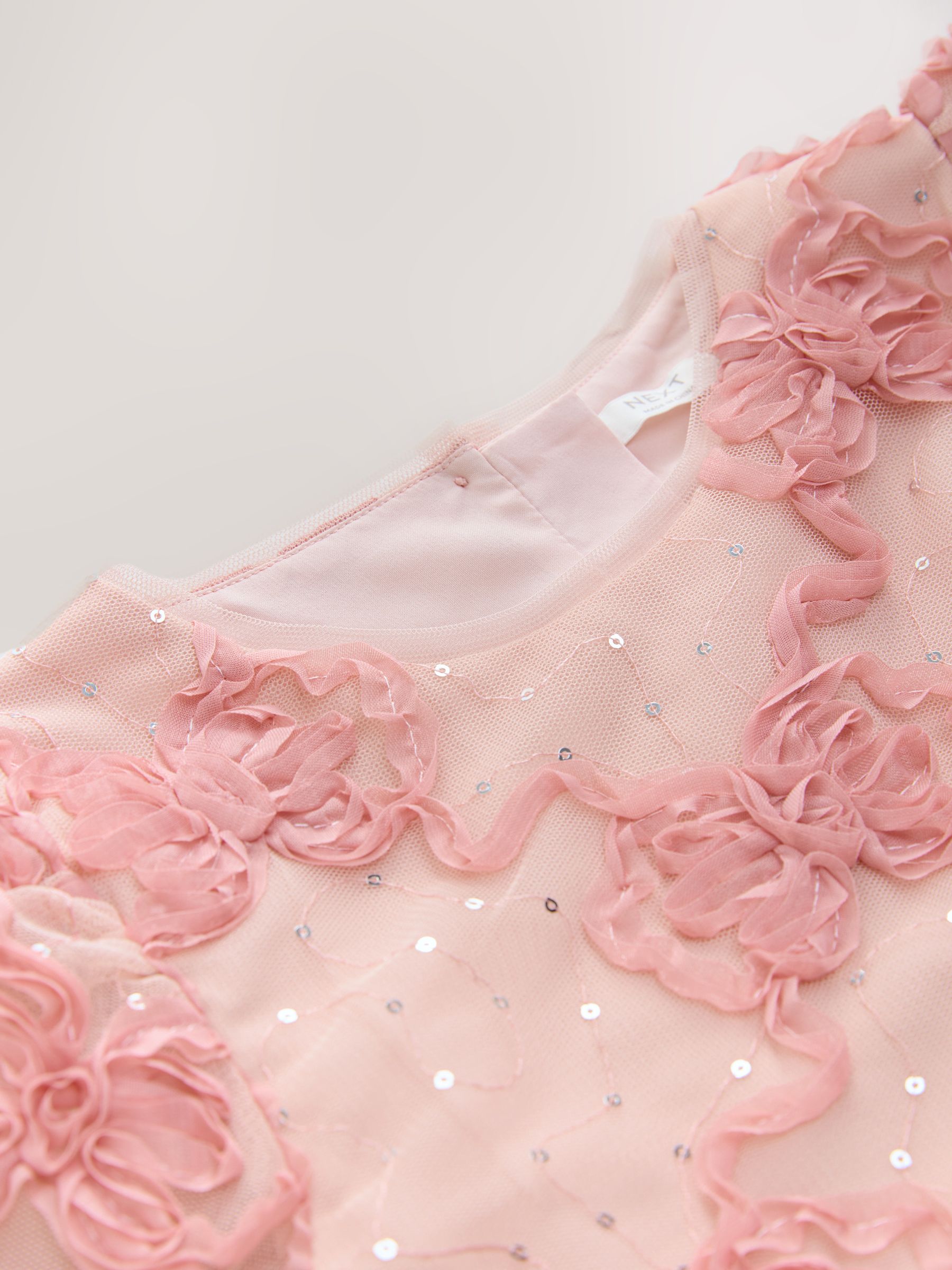 Roze - Jurk met mesh en strik (3-16jr)