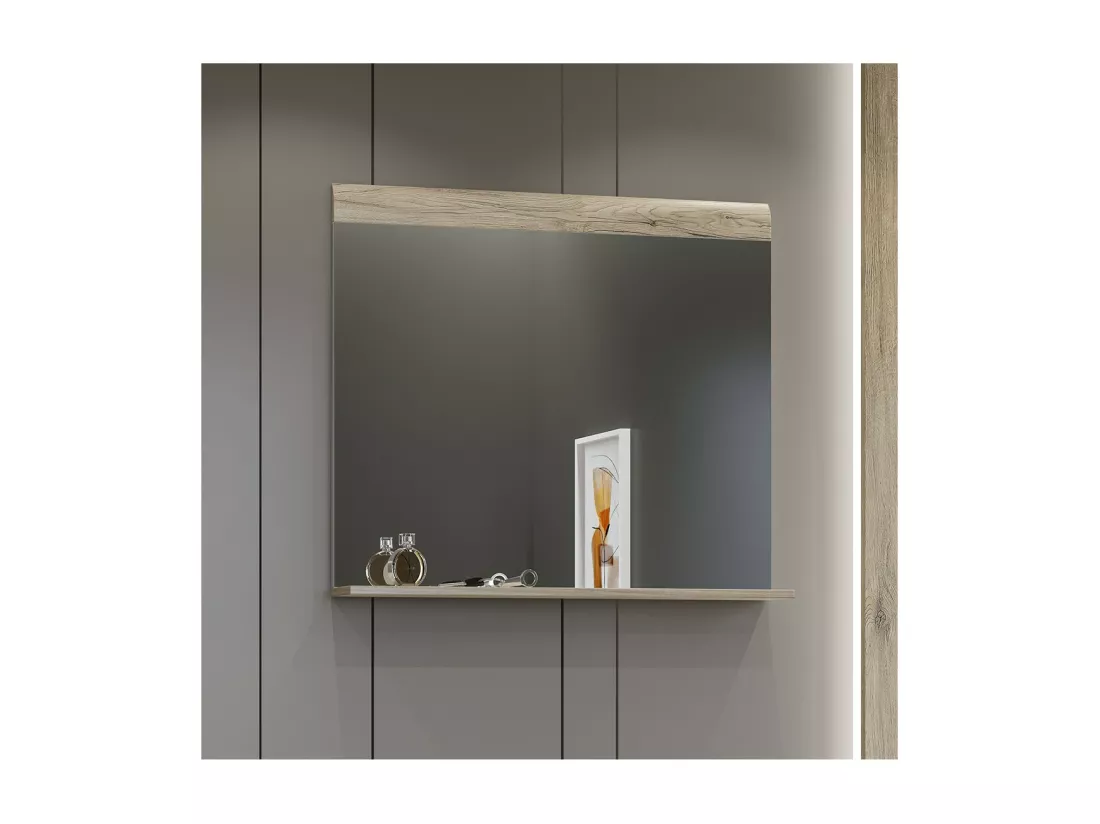 Grand miroir design collection OHIO coloris chêne clair avec étagère intégrée.