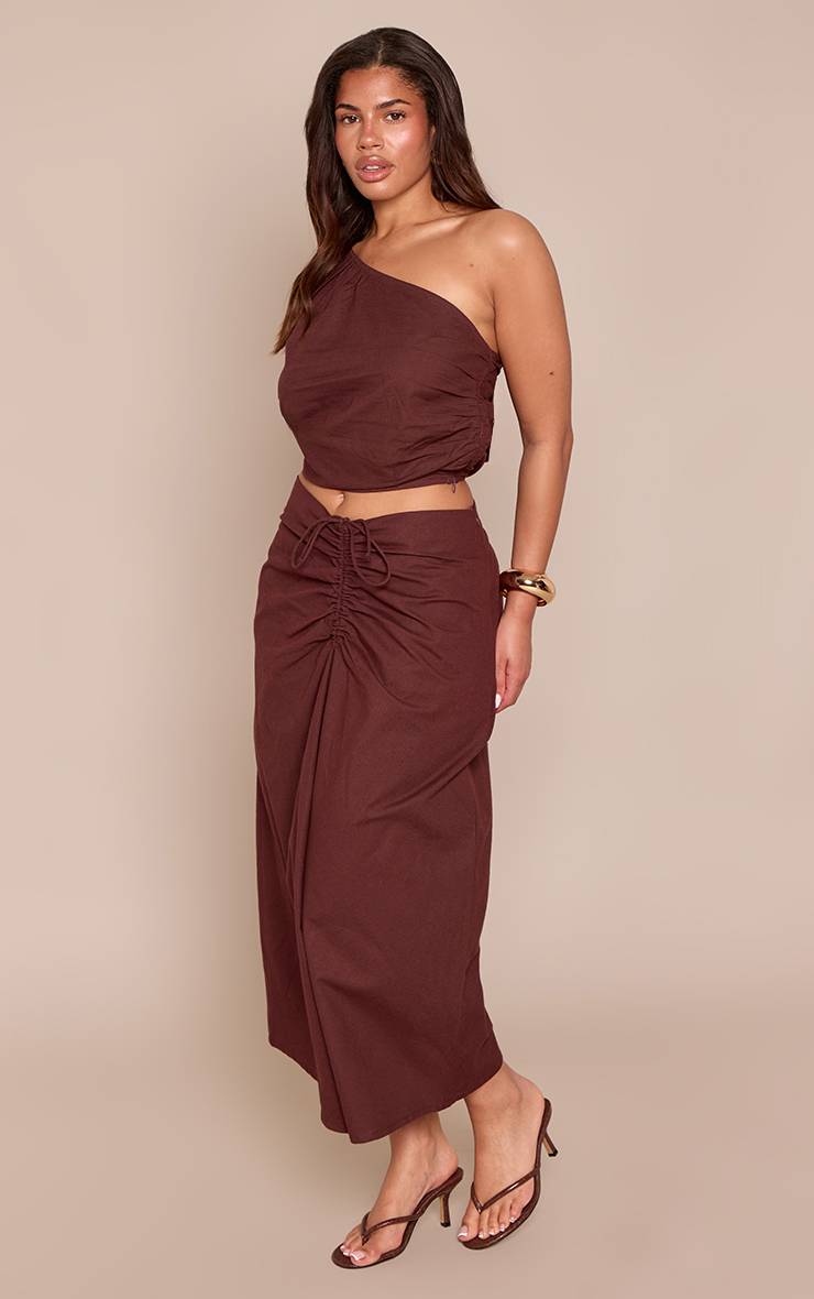 Chocolat Top Tissé Texturé Asymétrique Shape Co-ord