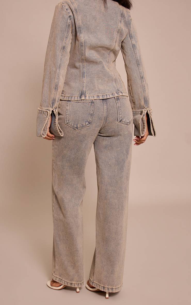 Bleu Jean Droit Délavage Vintage Petite Taille