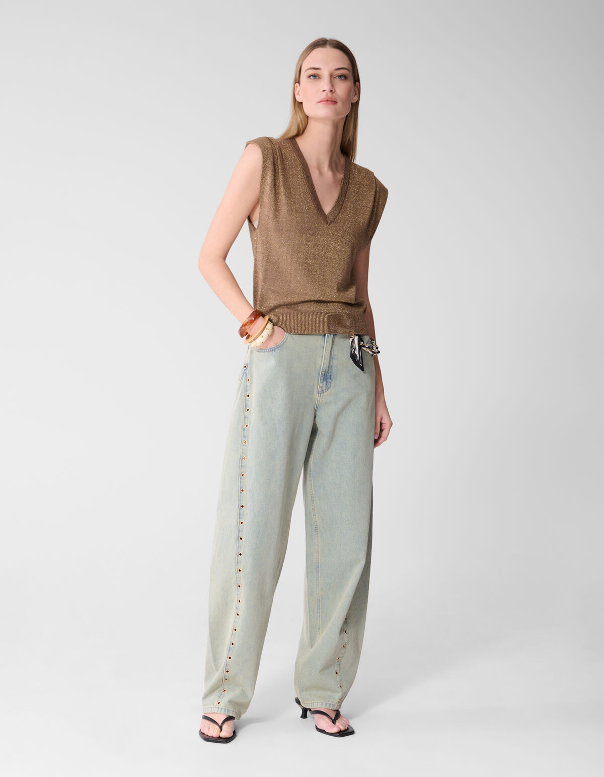 Glitter V-Neck Top Bruin