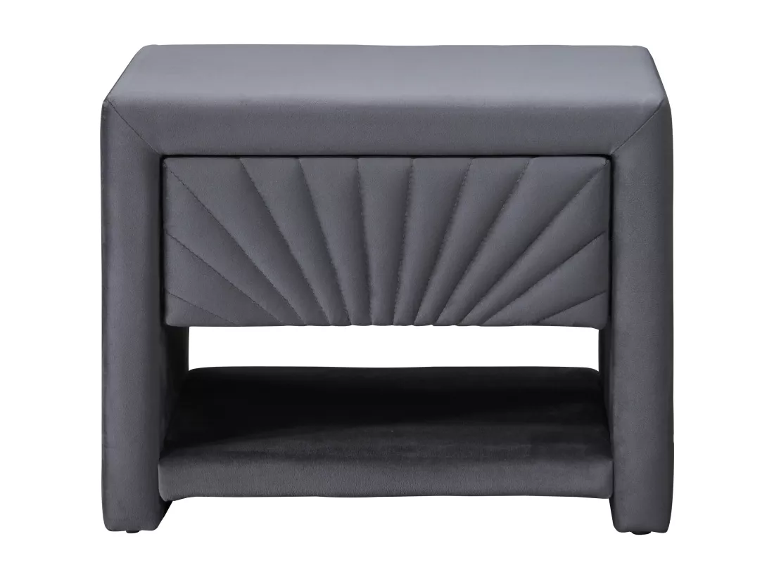Lot de 2 tables de chevet - 1 tiroir et 1 niche - Velours - Gris anthracite - ULAMI