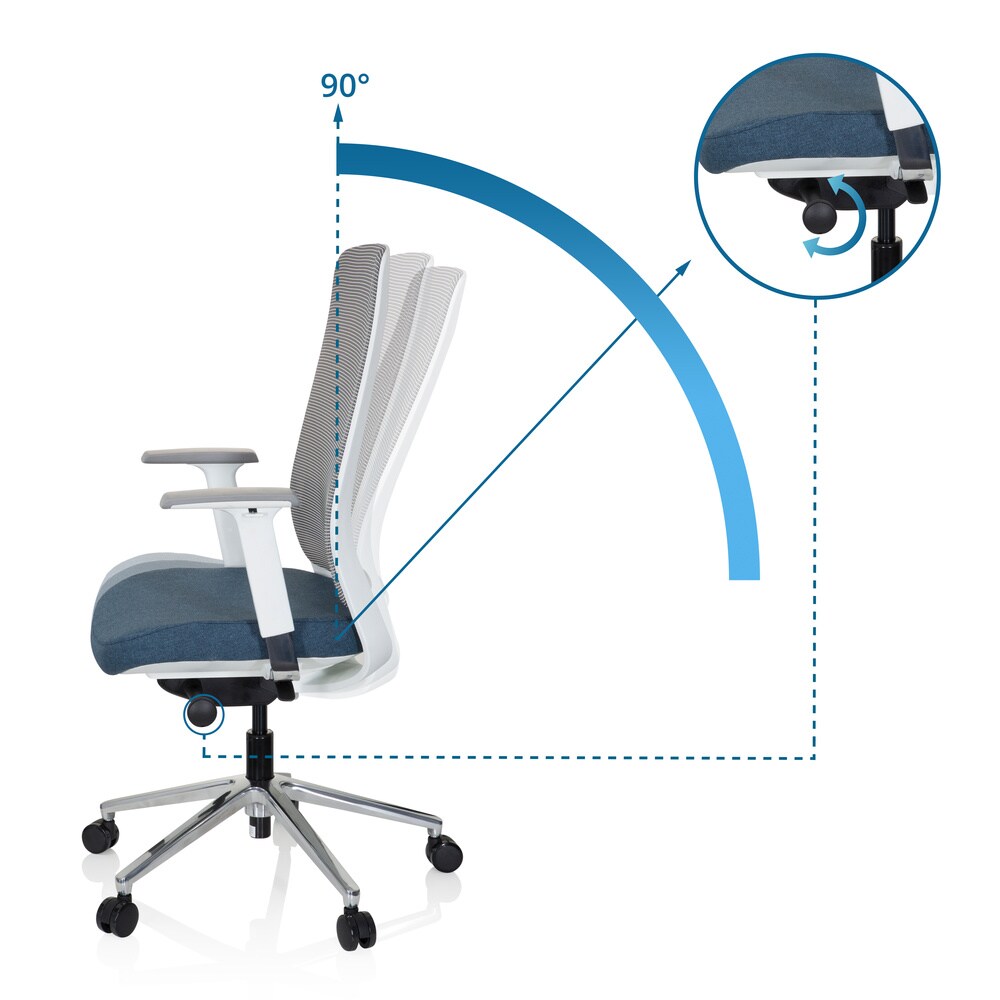 Profi Bürostuhl CHIARO T2 WHITE Stoff/Netzstoff mit Armlehnen (höhenverstellbar) hjh OFFICE
