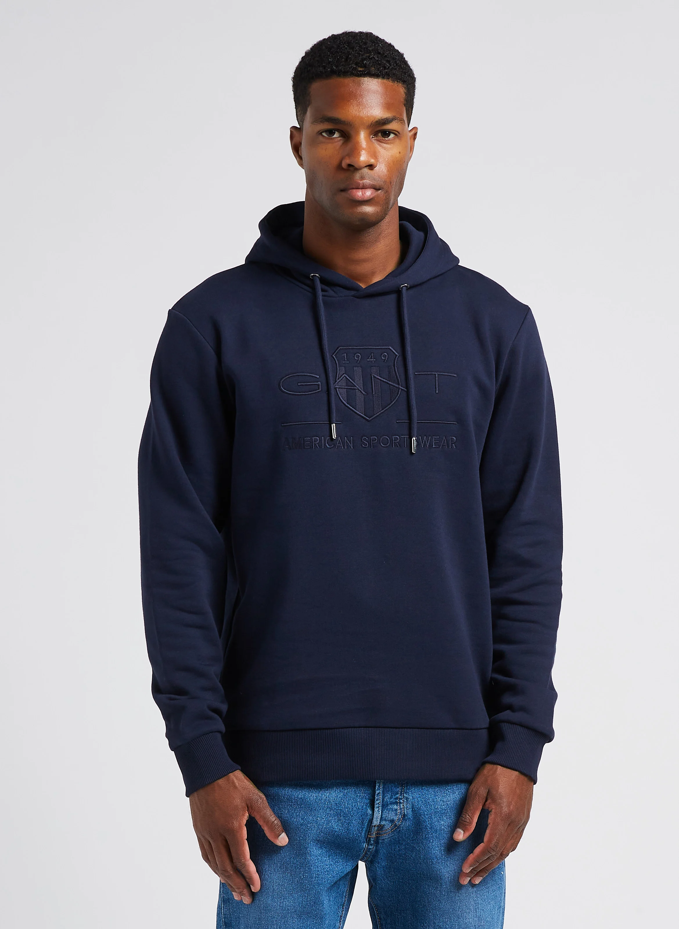 Sweat droit à capuche en coton mélangé | Bleu
