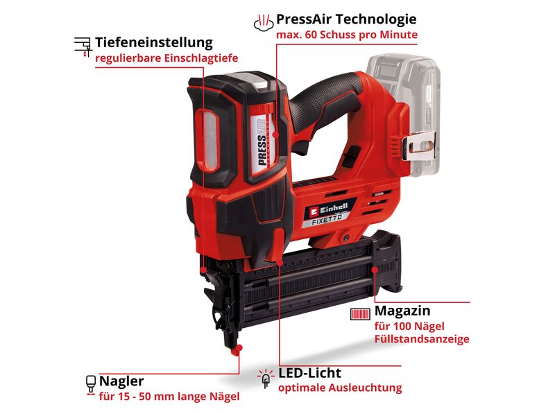 Einhell Professional Akku-Nagler FIXETTO 18/50 N Das kraftvolle Gerät für schnelles und präzises Nageln