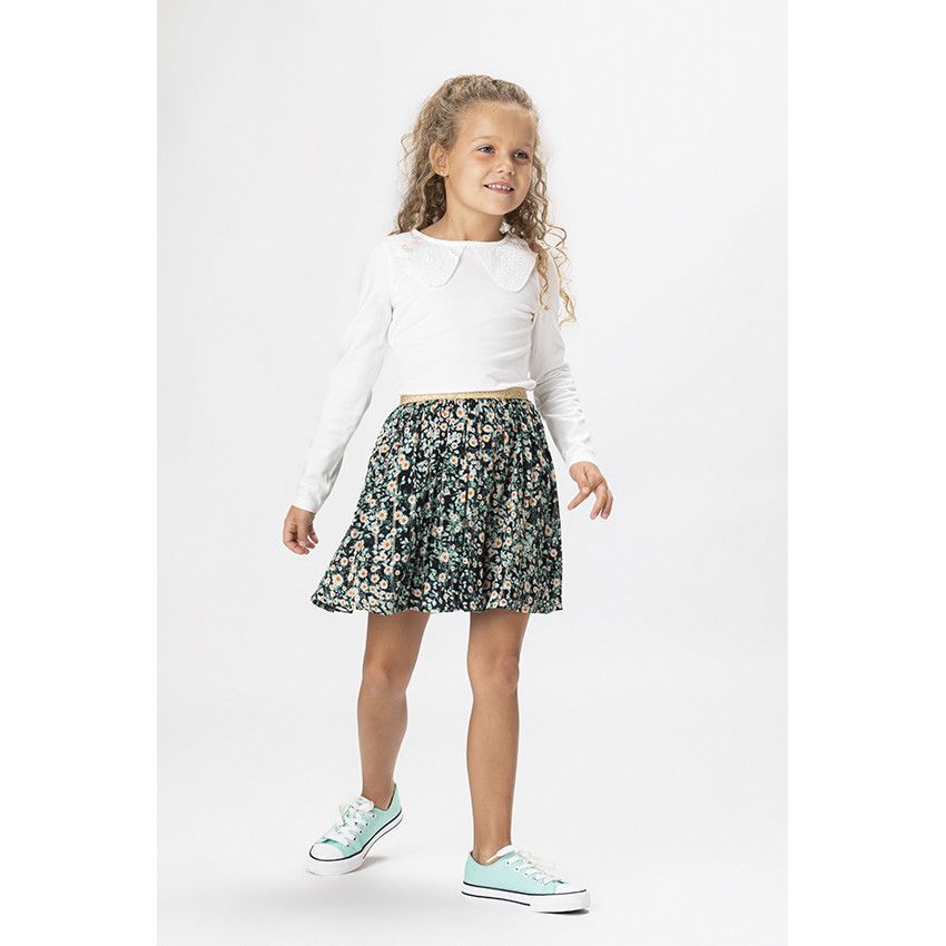 Jupe courte en voile de viscose imprimé fleuri pour fille - Noir