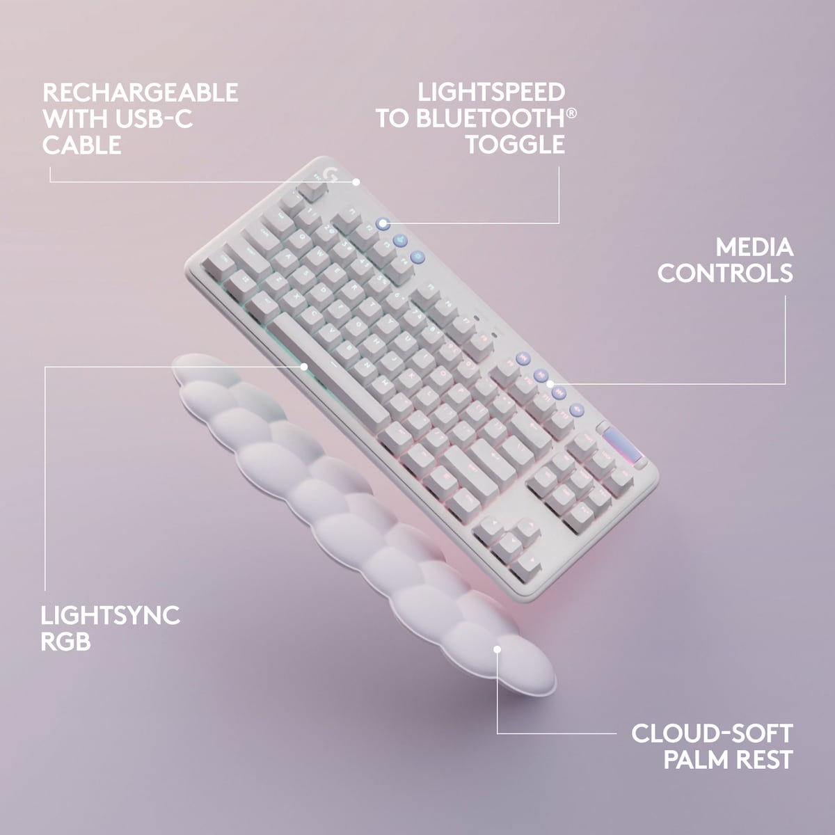 Logitech G715 Linear trådløst gamingtastatur (hvit)