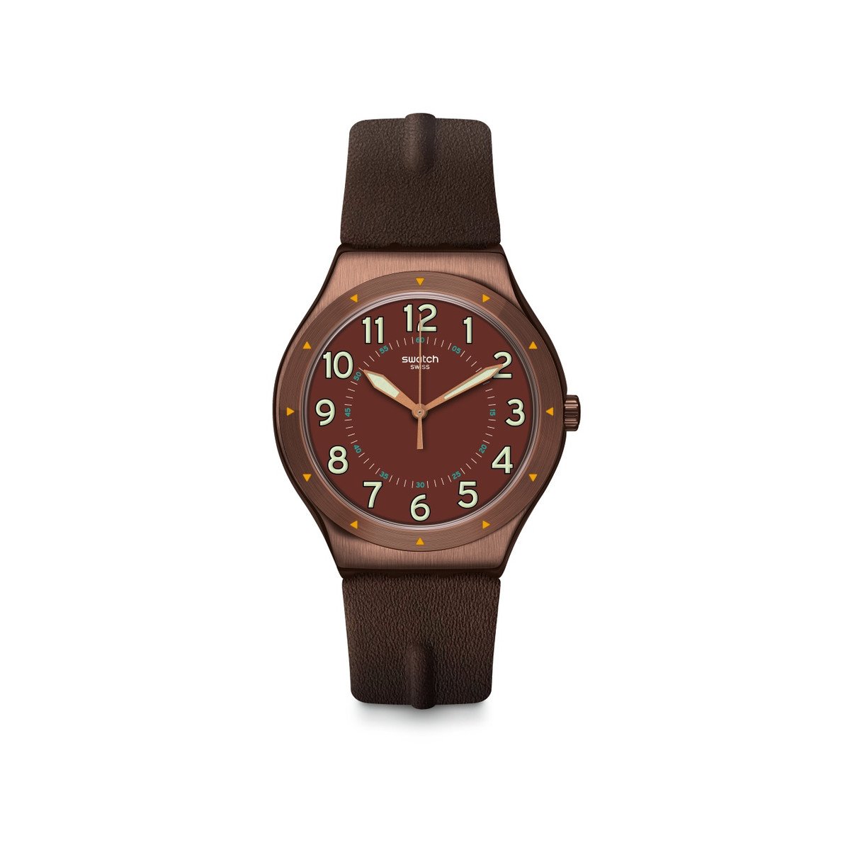 Montre Swatch homme acier brun cuir brun