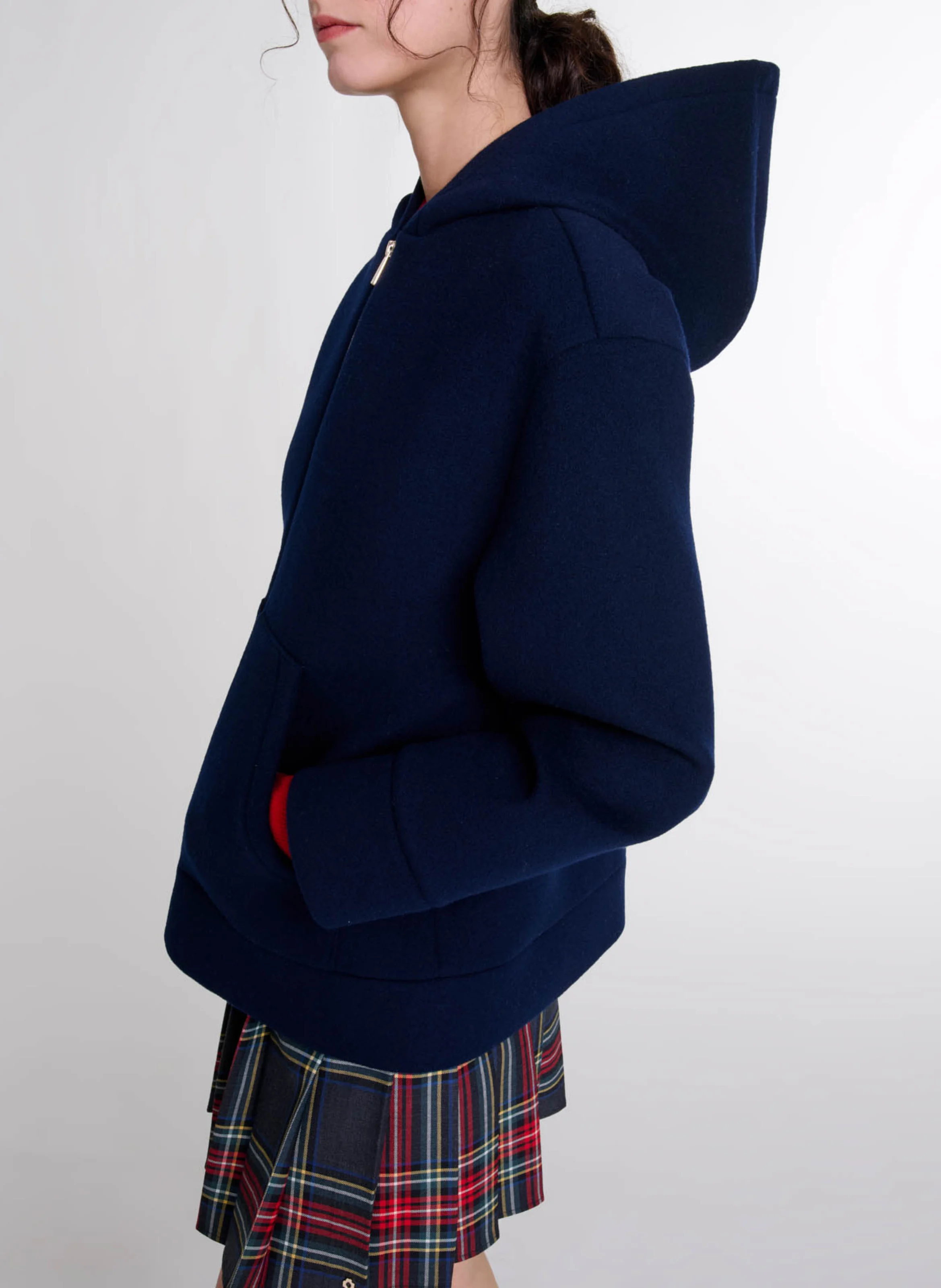Sweat zippé en laine mélangée | Bleu