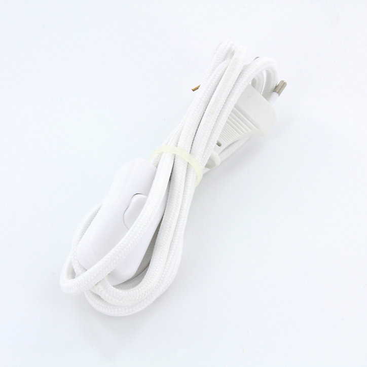 Câble en textile blanc Chacon 2m 2 x 0,75mm² HO3VVH2-F avec interrupteur