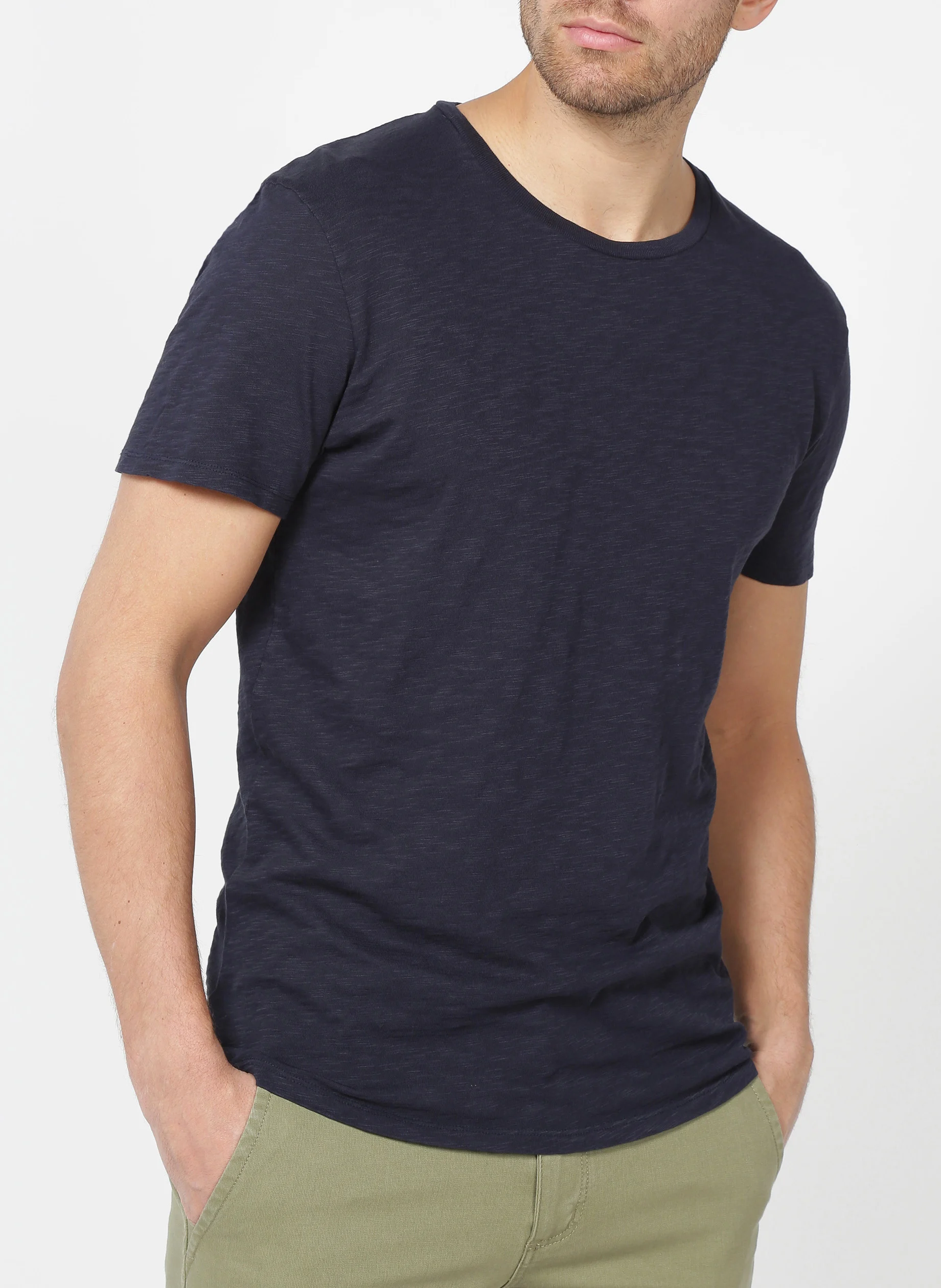 BYSAPICK - Tee-shirt regular-fit à col rond en coton | Bleu