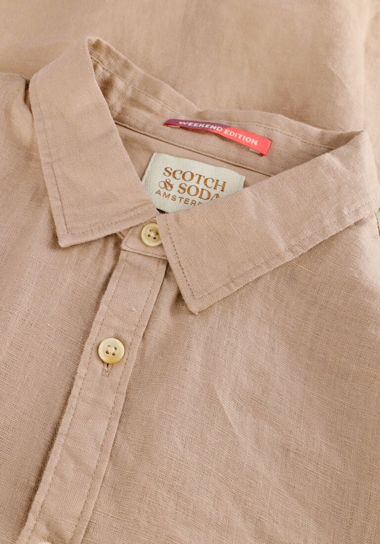SCOTCH & SODA khaki scotch & soda casual overhemd linen shirt with roll-up