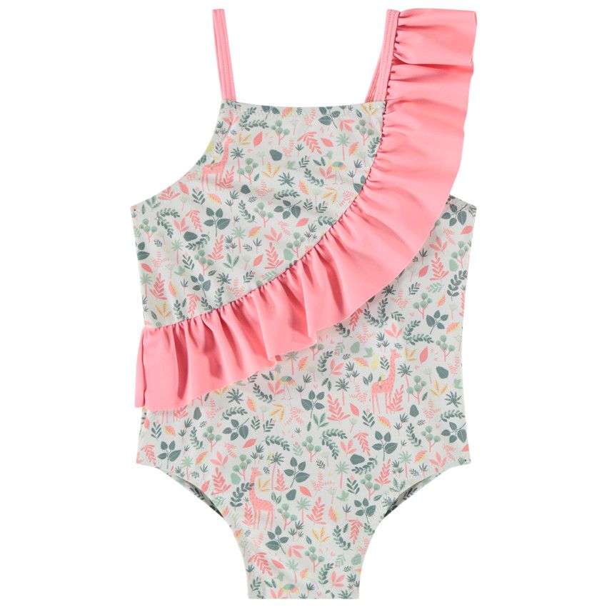 Maillot de bain 1 pièce imprimé floral pour bébé fille - Ecru