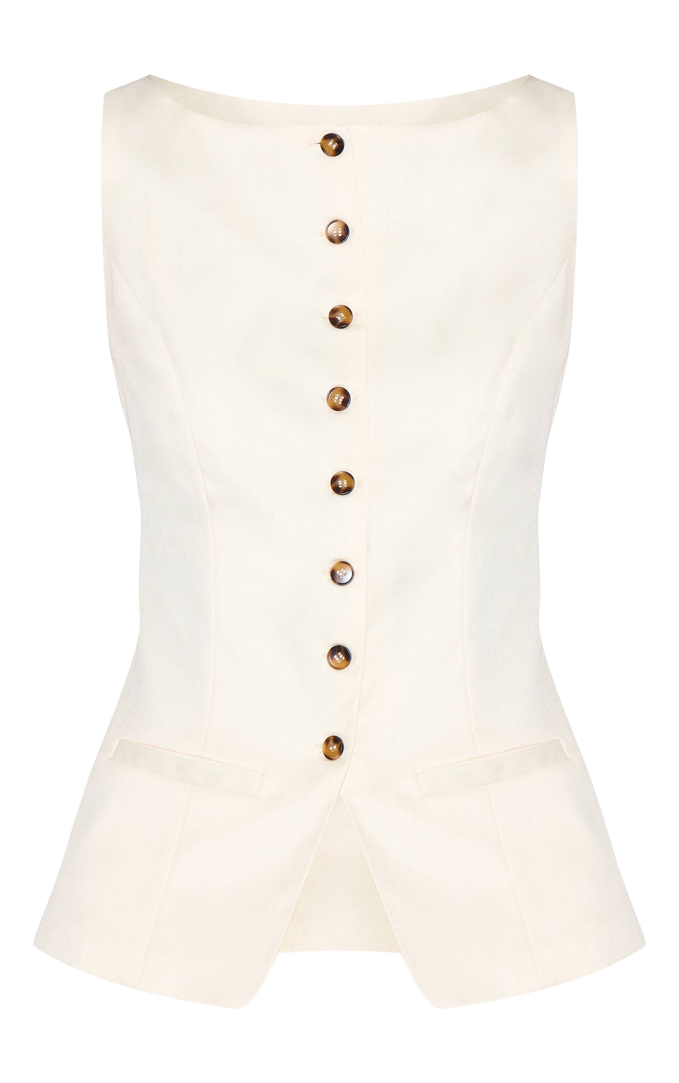 Crème Ensemble Coordonné Gilet Sans Manches Col Bateau Ajusté Tissé