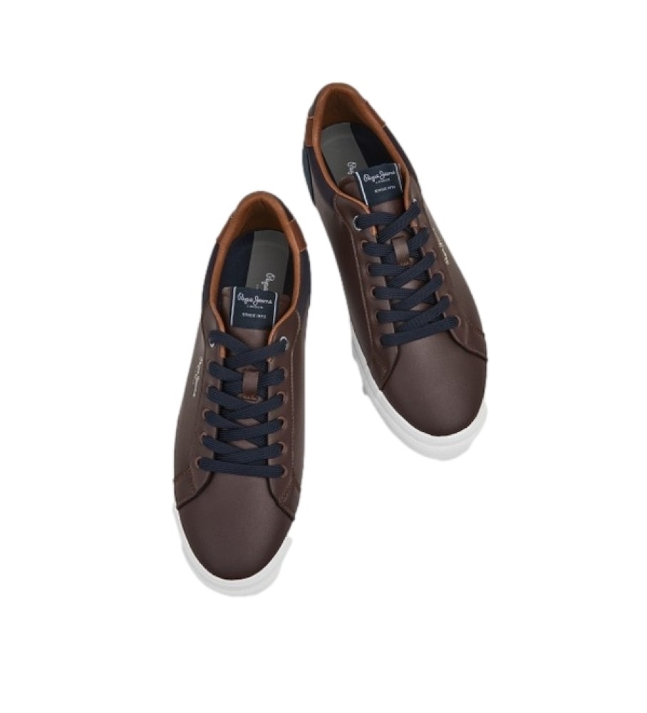 Tênis Pepe Jeans Kenton Court de couro marrom