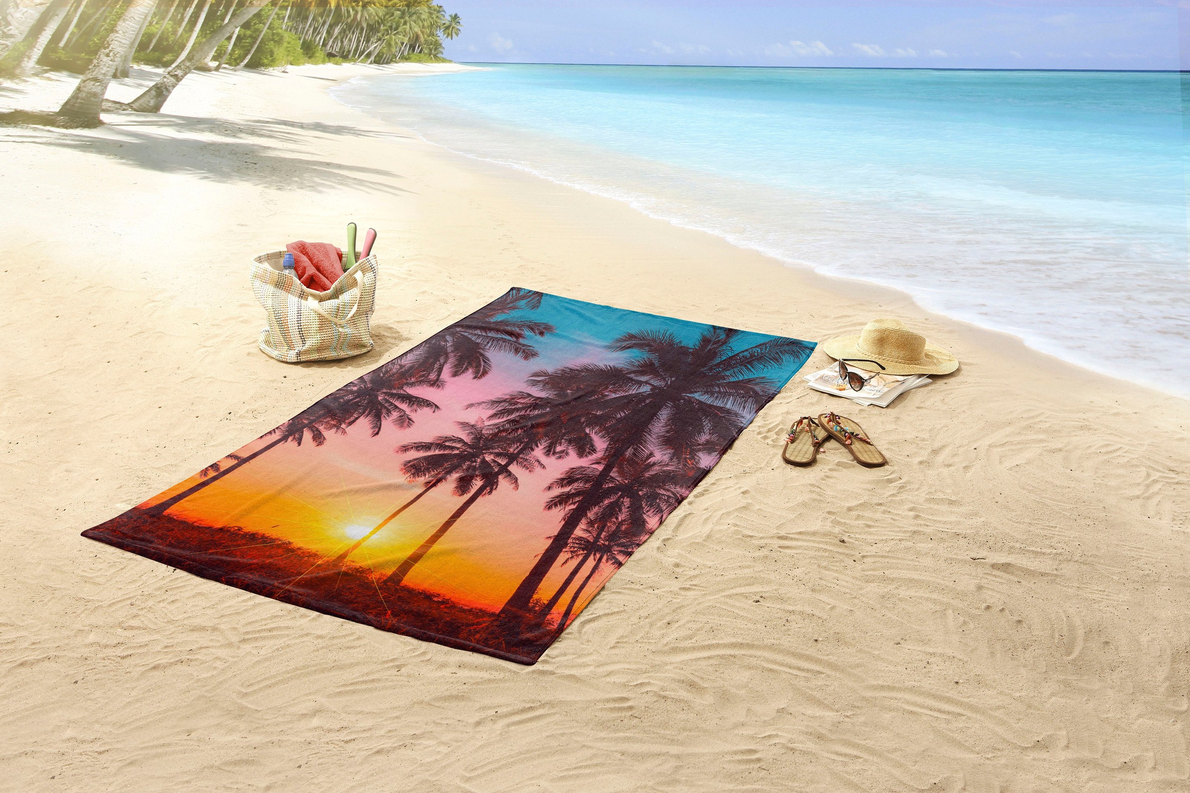 good morning Strandtuch »Bora Bora« Mikrofaser, 100x180, Schnelltrocknend, Sommer, Strand, Palme
