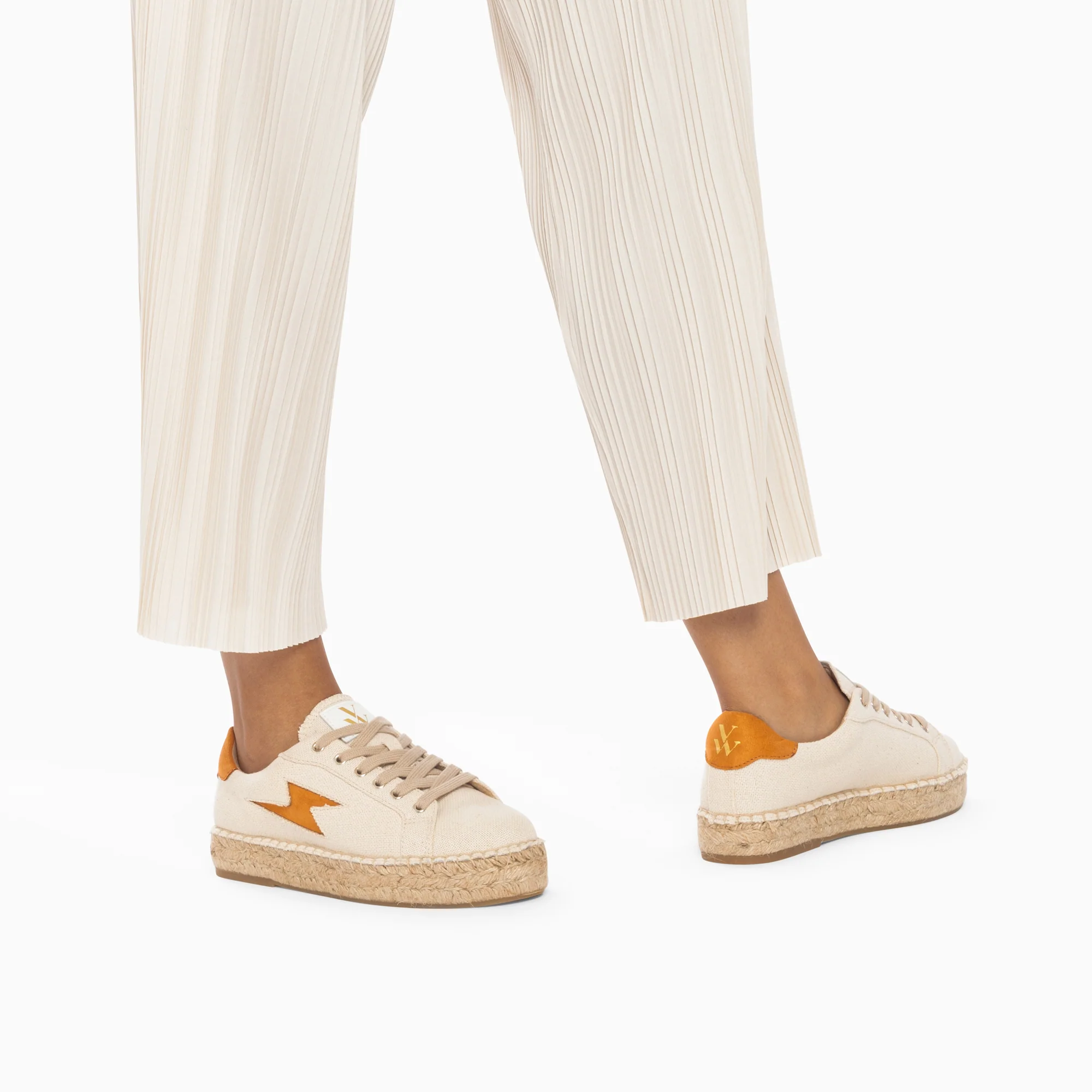 Sneakers-Baskets éclair April beige et orange à semelle espadrille