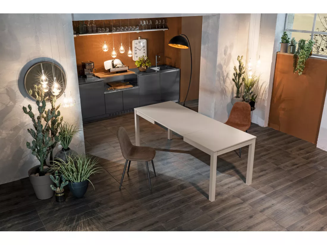Traffic Table extensible (130/210 x 80 cm) en mélaminé gris tourterelle