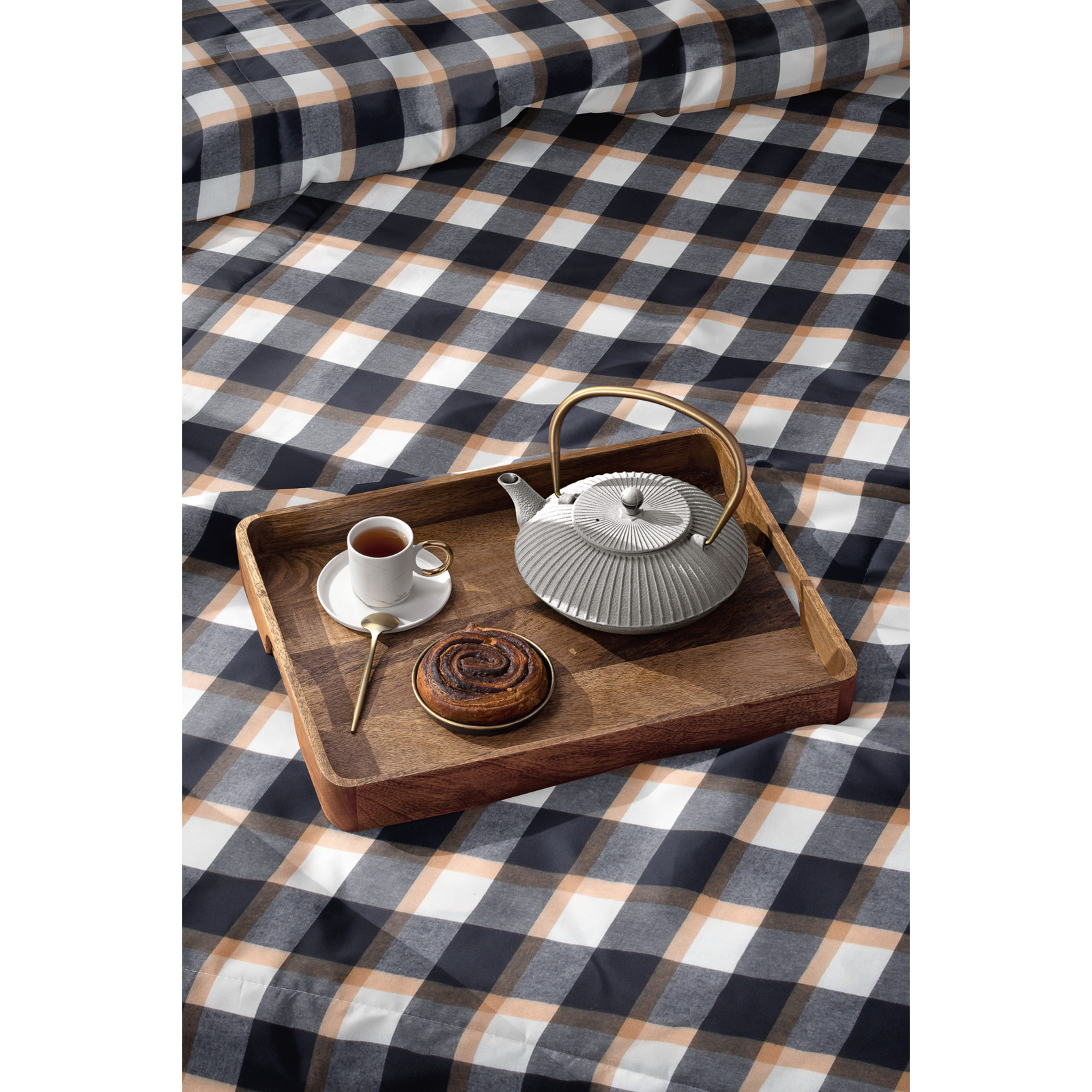 Bettwäsche Flanell Karomuster navy 160x210 65x100 Bettanzug Nord