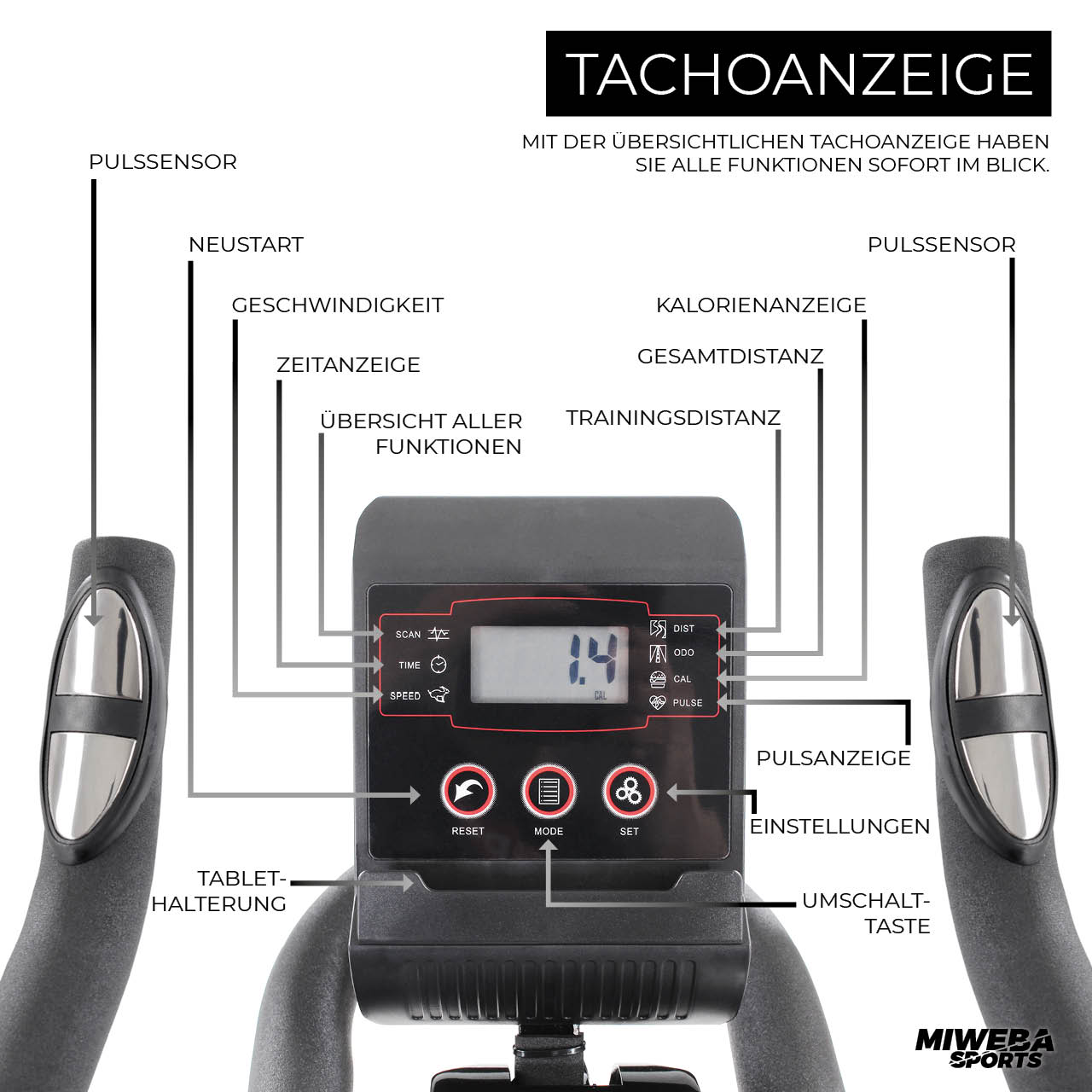 Miweba Sports Indoor Cycle MS200, 13 kg Schwungrad, für zuhause geeignet (Schwarz)