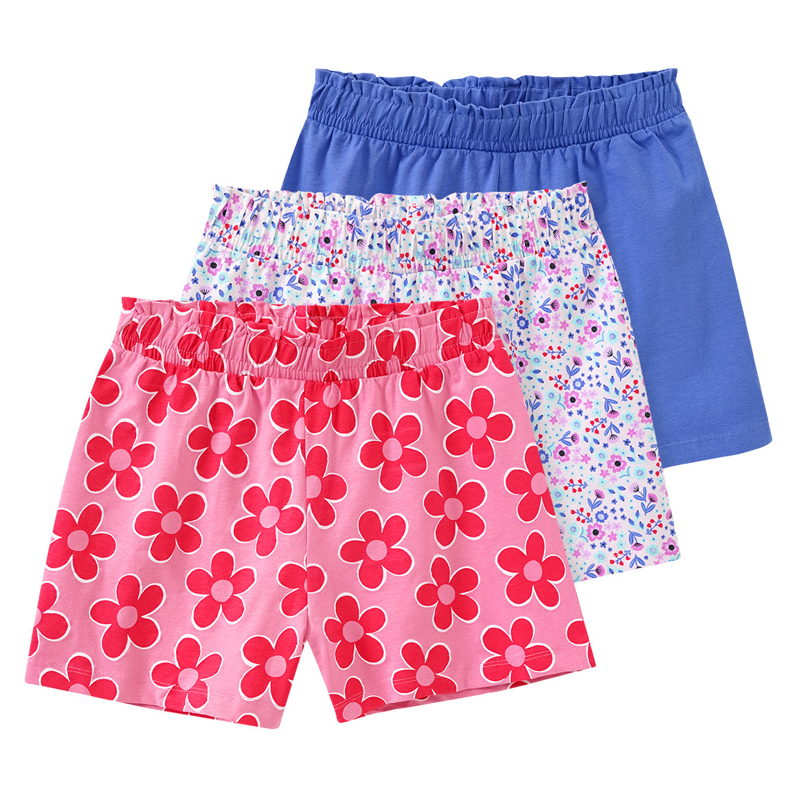 Famy 3 Mädchen Shorts mit bunten Motiven zartrosa / blau / rosa