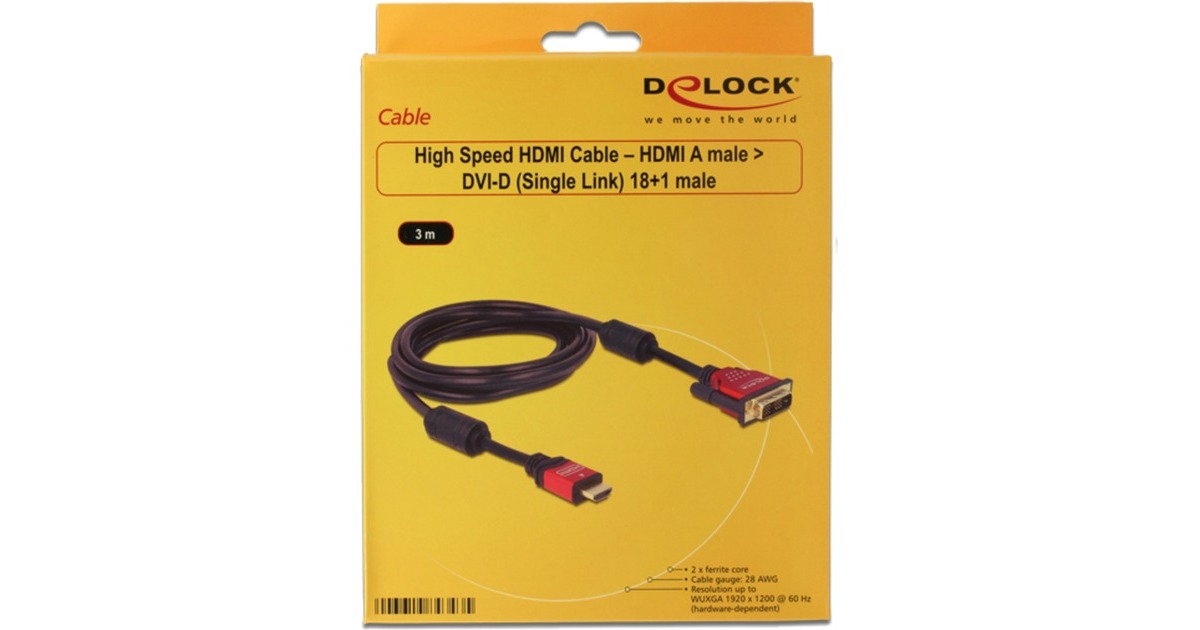 DeLOCKHigh Speed HDMI - HDMI A male > DVI male adapter  (Zwart, 3 meter)