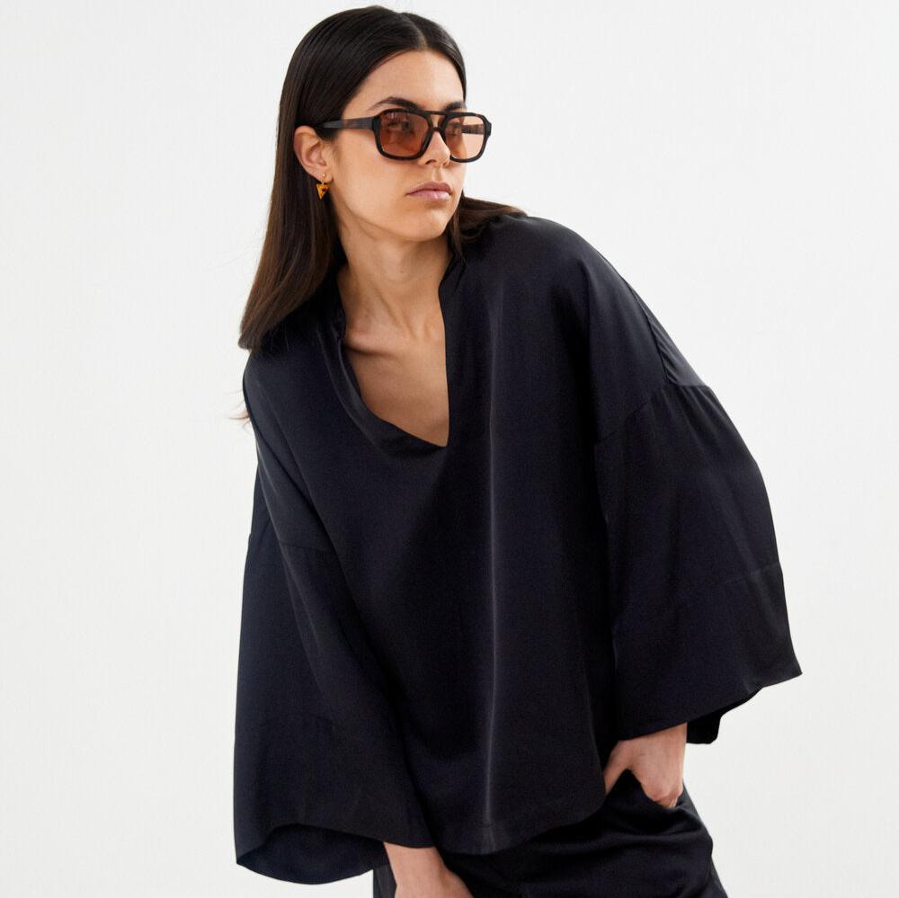 Rabens Saloner  Aiva Solid tunic bluse - sort