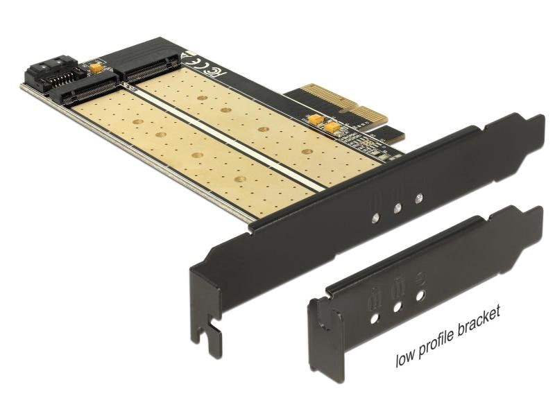 Delock Host Bus Adapter PCI-Ex4 - M.2 1xNVME Key-M, 1xSATA Delock PCI Express x4 Karte > 1 x intern M.2 Key B   1 x intern NVMe M.2 Key M – Low Profile Formfaktor