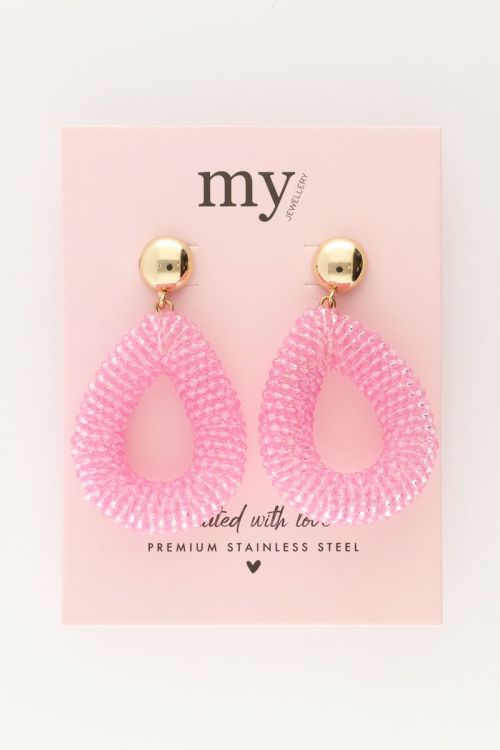 Roze ovale statement oorbellen met steentjes