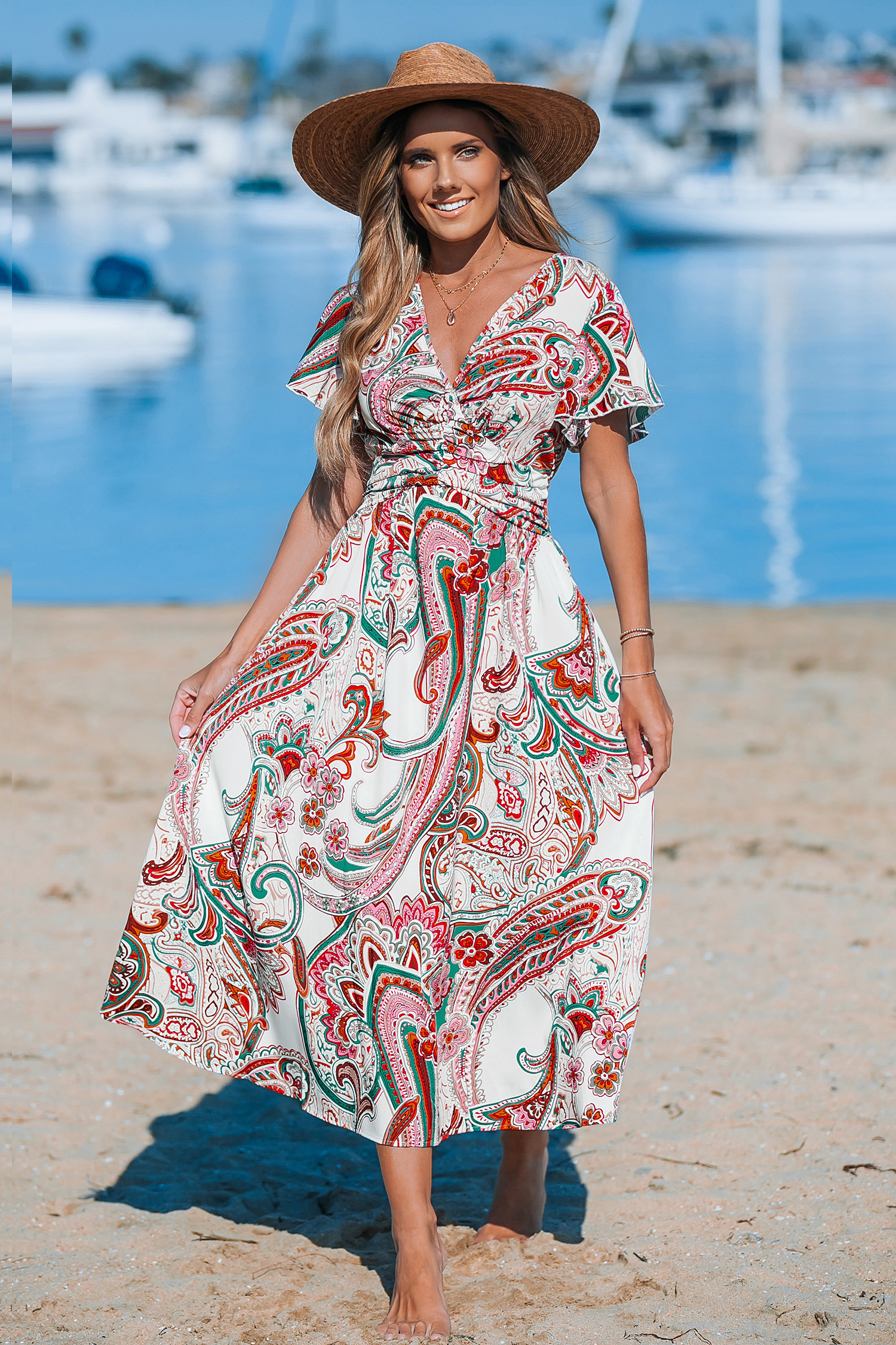 Robe maxi plissée paisley