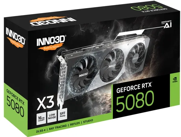 Inno3D GeForce RTX 5080 X3 - Grafikkort - GeForce RTX 5080 - 16 GB GDDR7 - PCI Express 5.0 - 3 x DisplayPort, HDMI