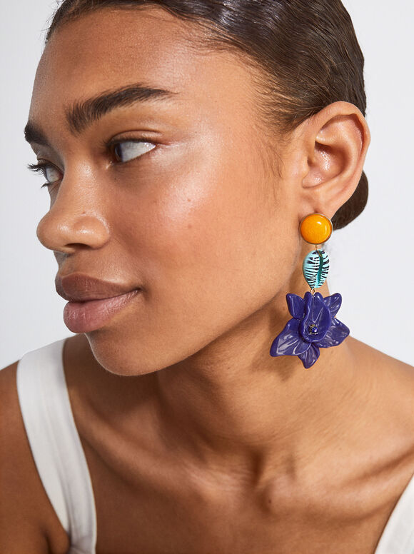 Pendientes Flor Con Resina - Multicor