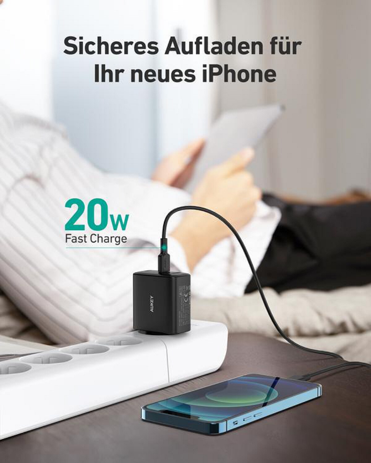 AUKEY PA-F3S-Bla Schnell Ladegerät Mix 32W Dual-Port Stecker Leistung, Schwarz