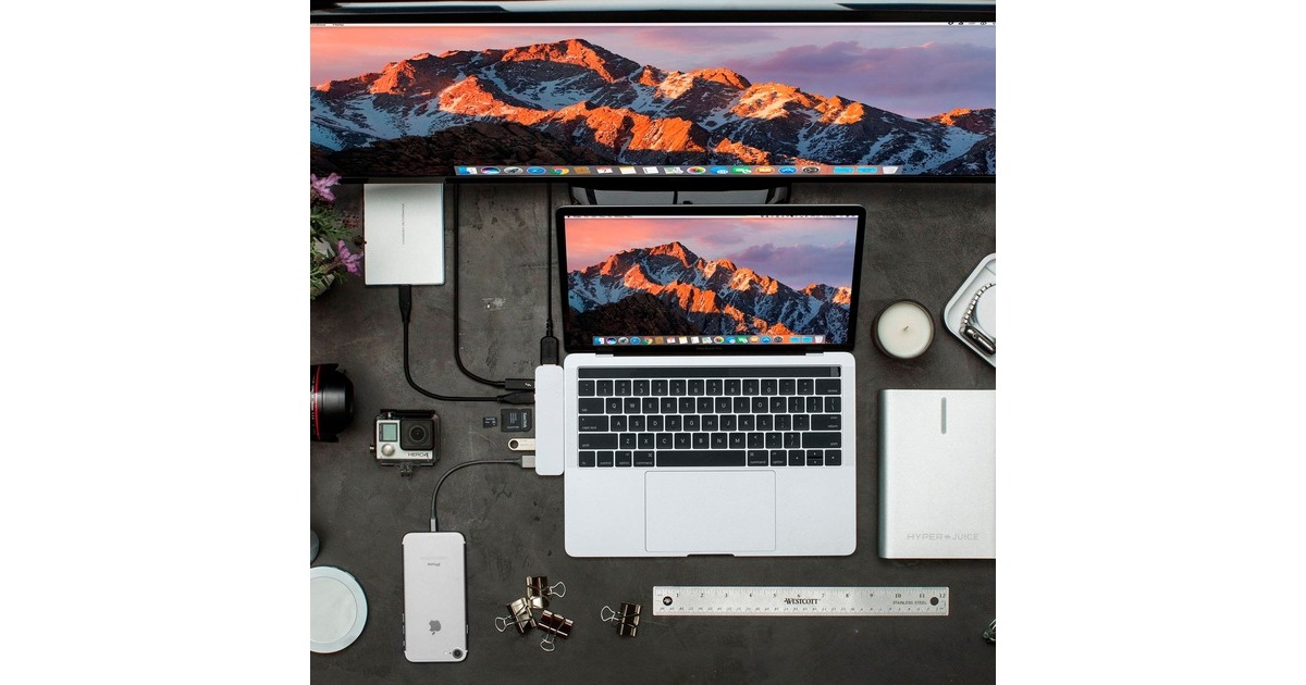 HyperHyperDrive DUO 7-in-2 USB-C Hub dockingstation  (Zilver)