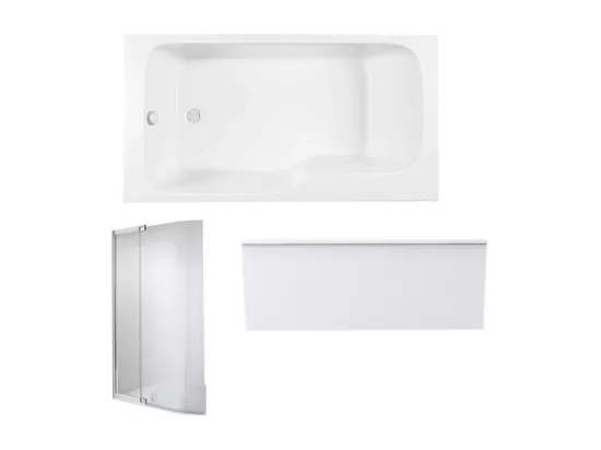Baignoire bain douche JACOB DELAFON Malice antidérapante + tablier niche + pare bain 170 x 90 gauche