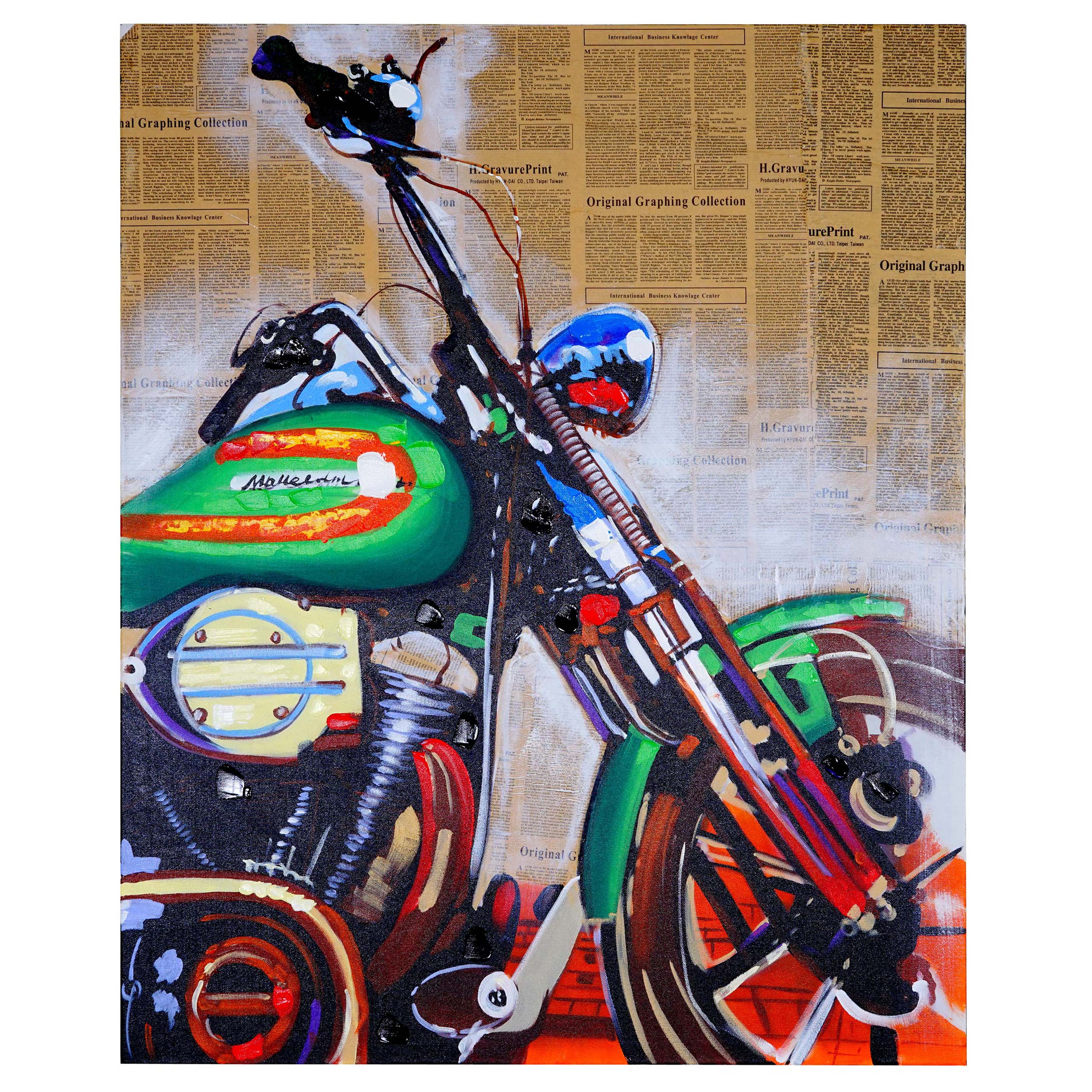 Wandbild Motorrad, 100% handgemaltes Ölgemälde Gemälde XL, 80x100cm