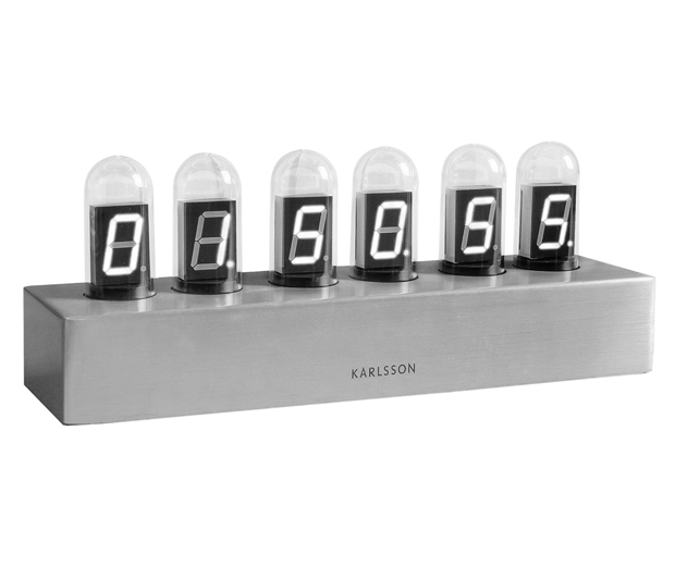 Table clock Cathode brushed steel base, White LED