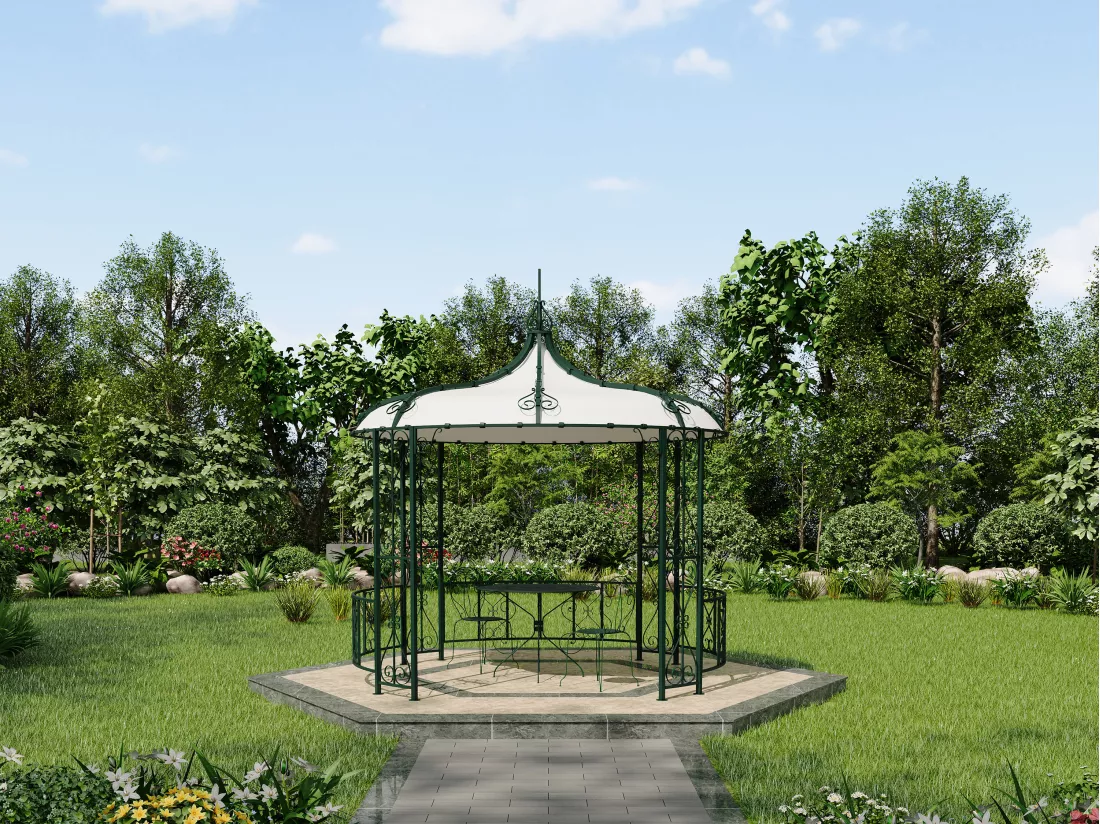 Kiosque de jardin en métal façon fer forgé D300 x H305 cm - Vert - TILCARA