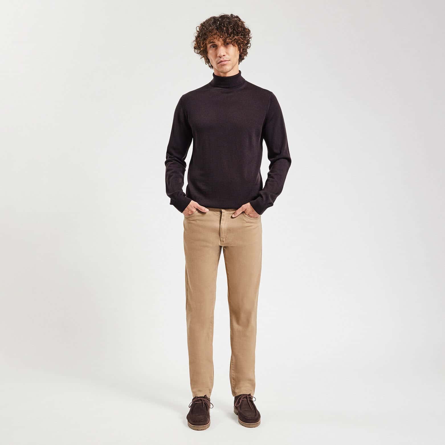 Pull col roulé en laine mérinos Marron
