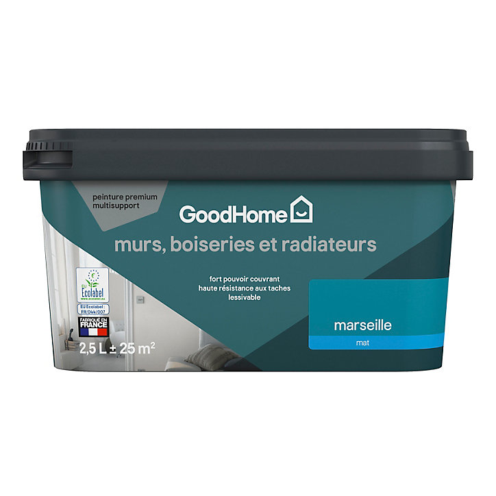 Peinture intérieure couleur murs, boiseries et radiateurs GoodHome mat marseille bleu 2.5L